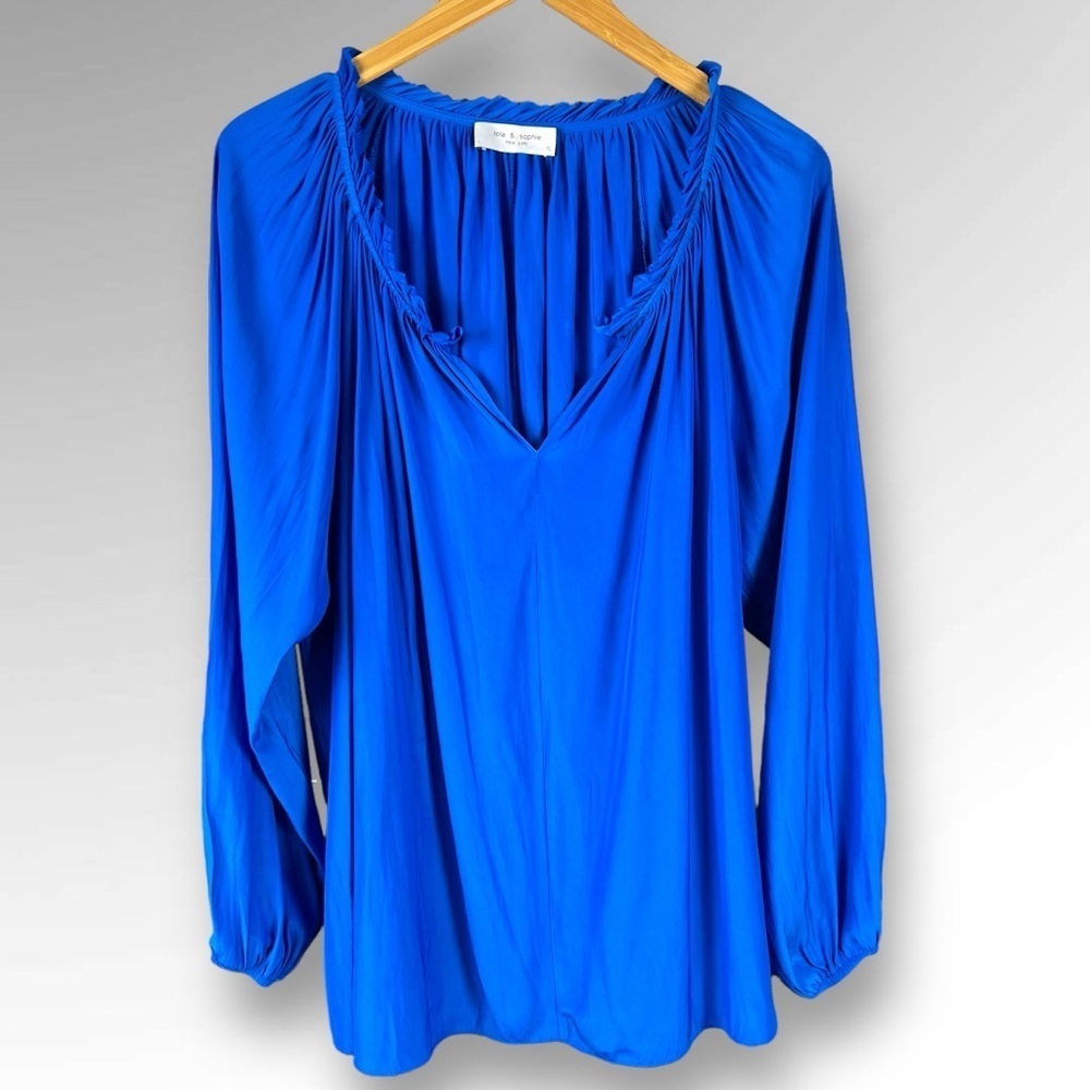 Lola & Sophie Blue Long Sleeve V Neck Top